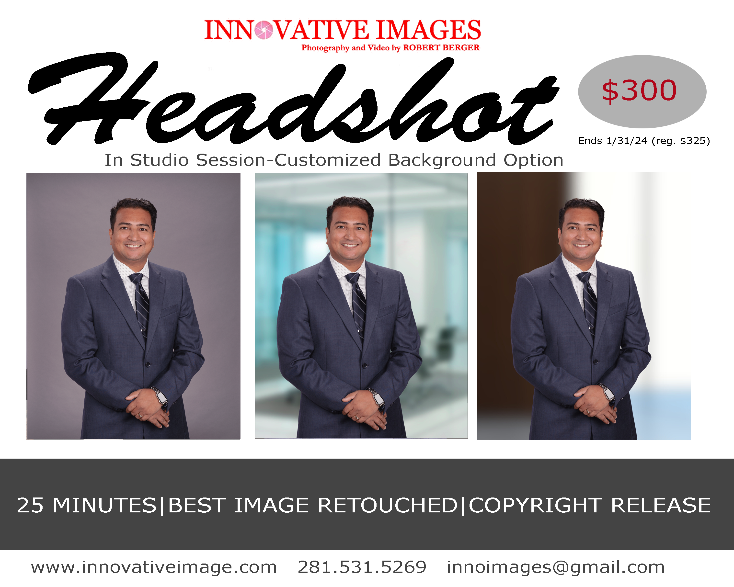 Houston Headshot Special Sale & Offer-Select Your Favorite Background 